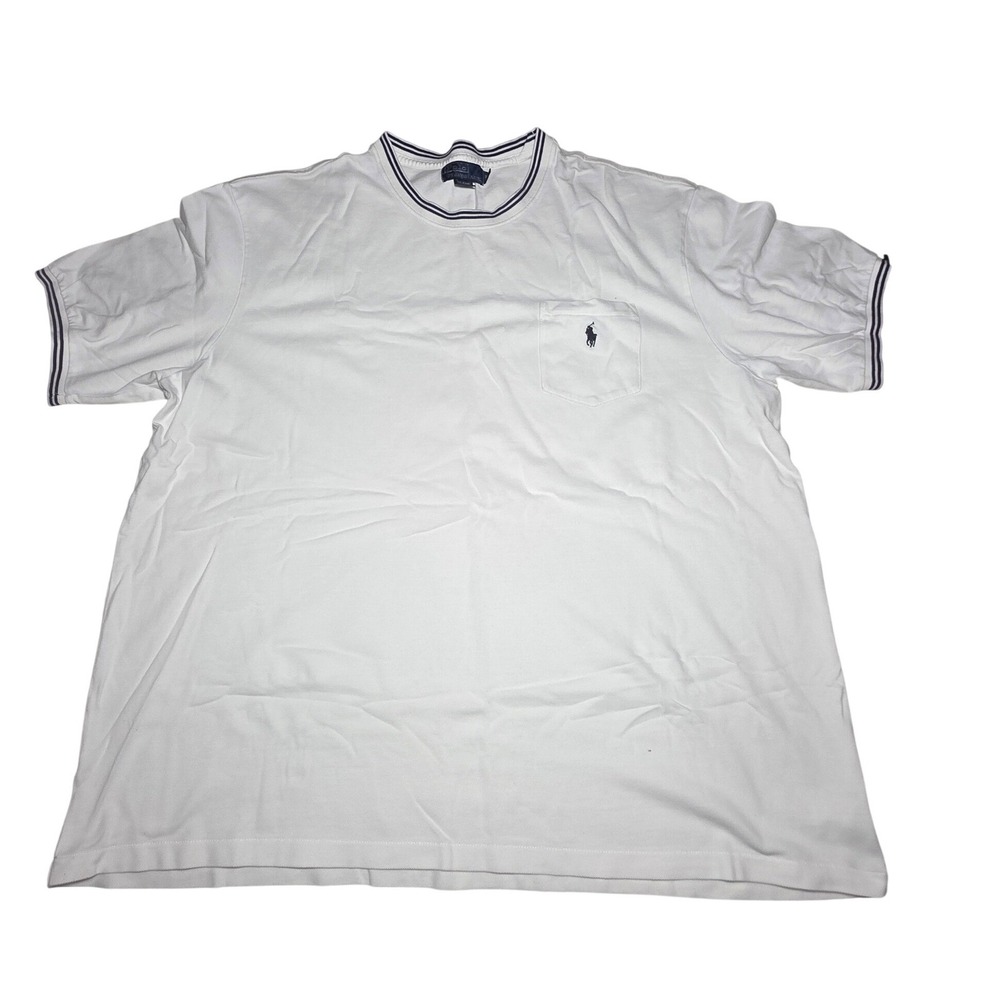 Polo Ralph Lauren Mens 3XLT Tall White Pique Pocket T-Shirt Navy Blue Tipping A1